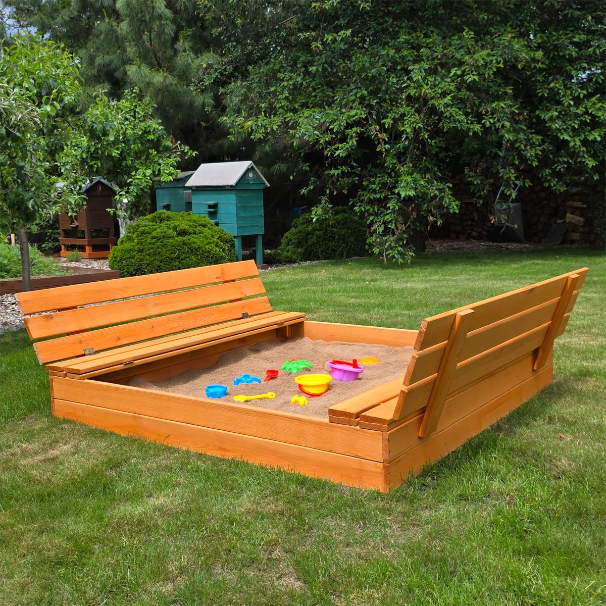 Duża piaskownica zamykana drewniana 150 impregnowana